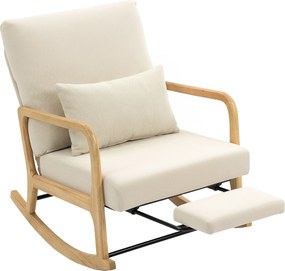 HOMCOM Poltrona Baloiço com Encosto Ajustável de Veludo Cotelê Nórdica Pés de Madeira Braços Almofada Lombar 70x89x97,5 cm Creme | Aosom Portugal