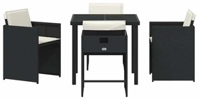 Conjunto de Jantar para Jardim com 5 Peças e Almofadas Preto Vime PE