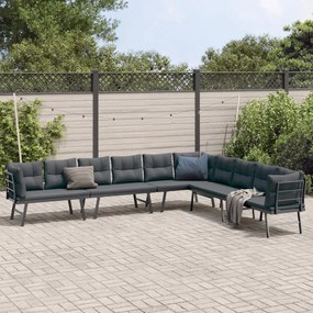 vidaXL 4 pcs bancos de jardim com almofadões aço revestido a pó preto