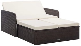 2 pcs conjunto lounge jardim c/ almofadões vime PE castanho