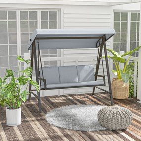 Baloiço de Jardim de 3 Lugares com Toldo Ajustável Almofadas Removíveis e Estrutura de Aço 200x125x175 cm Cinza