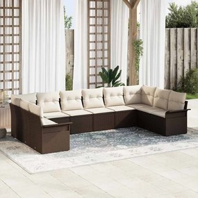 Conjunto de Sofás de Jardim vidaXL de 10 Peças com Almofadas Marrom Rattan Policloreto
