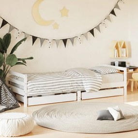 vidaXL Estrutura cama infantil c/ gavetas 90x190cm pinho maciço branco