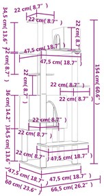 Árvore p/ gatos c/ postes arranhadores sisal 154 cm cinza-claro