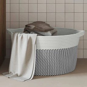 vidaXL Cesto de arrumação Ø45x25 cm algodão cinzento e branco