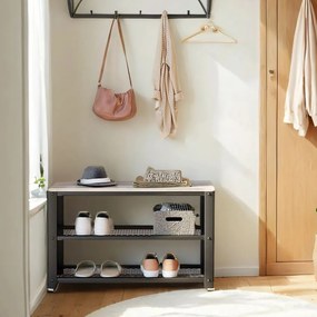 Banco elegante para sapatos com 2 prateleiras em rede 30 x 73 x 45 cm cinza + preto
