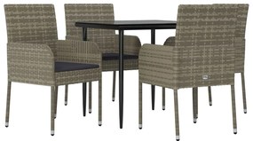5 pcs conjunto jantar jardim c/ almofadões vime PE preto/cinza