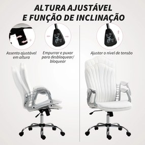 Cadeira de Escritório com Encosto Alto Cadeira para Secretária com Altura Ajustável Função Inclinável 61x62x106-116 cm Branco