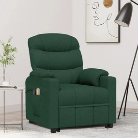 vidaXL Poltrona elevatória de massagens tecido verde-escuro