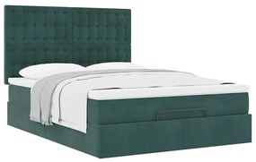 Estrutura cama otomana colchões 140x200 cm veludo verde escuro