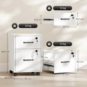 Bloco Gavetas de Arrumação de Escritório Móvel com 2 Gavetas, 40 x 40 x 54,1 cm, Formato Compacto, Branco