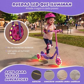 Trotinete Infantil de Três Rodas, 56 x 31,5 x 59 cm, Rodas Luminosas, Púrpura
