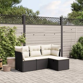 4 pcs conjunto de sofás para jardim c/ almofadões vime PE preto