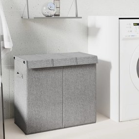 351041 vidaXL Cesto de roupa suja dobrável linho falso/tecido cinza