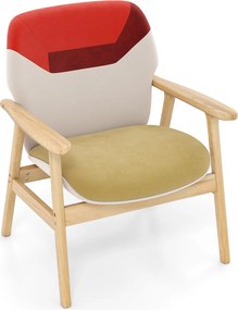 Poltrona moderna estofada com braços laterais, encosto espaçoso, almofada acolchoada com espuma, madeira e borracha; ideal para sala de estar, escritó