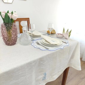 Toalha de Mesa Linho e Ponto Aberto Easter Bunny