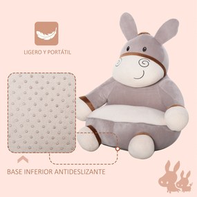 HOMCOM Mini sofá infantil em forma de burro Poltrona fofa para crianças acima de 18 meses com assento acolchoado 60x55x60cm cinza