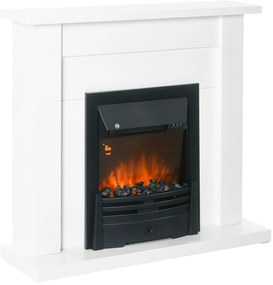 HOMCOM Lareira Elétrica com 2 Configurações de Aquecimento Temporizador e Efeito de Chama Realista 102x30x95cm Branco e Preto