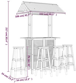 5 pcs conjunto de bar para jardim madeira de acácia maciça