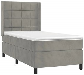 Cama box spring c/ colchão/LED 80x200 cm veludo cinzento-claro