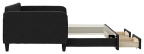 Sofá-cama com gavetão e gavetas 100x200 cm tecido preto
