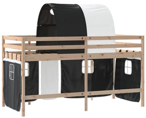Cama alta criança c/ túnel 90x200 cm pinho maciço branco/preto
