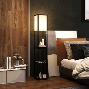 Candeeiro de pé com prateleiras 26 x 26 x 159 cm, moderno, com LED e portas USB A+C, interruptor de pé para sala de estar, quarto, escritório, preto