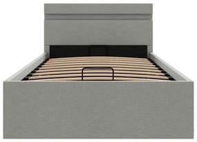 Cama hidráulica arrumação c/ LED 90x200cm tecido cinzento-claro