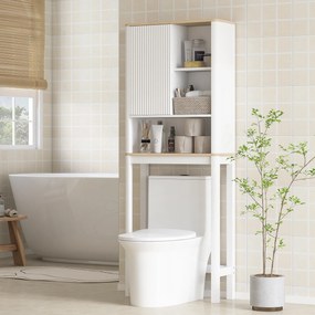Móvel de arrumação para colocar por cima da sanita 65 x 25 x 170 cm, com porta canelada, compartimentos e prateleira ajustável, branco