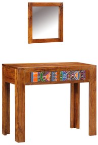 Mesa de Maquilhagem com Espelho Castanho Madeira Sólida de Acácia