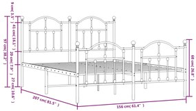 Estrutura de cama com cabeceira e pés 150x200 cm metal preto