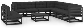 10 pcs conjunto longue jardim c/ almofadões pinho maciço preto