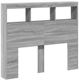 Armário de cabeceira c/ luzes LED 120x17x102 cm cinzento sonoma