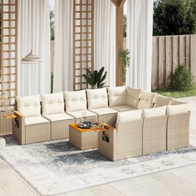 11 pcs conjunto sofás de jardim c/ almofadões vime PE bege