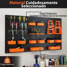 Organizador de parede Ferramentas (Não Incluidas) 120 x 60 x 2 cm com painel perfurado com 9 recipientes  Preto e laranja