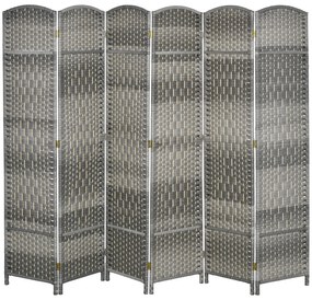 HOMCOM Biombo Dobrável de 6 Painéis Divisor de Ambientes 270x180 cm Ecrã de Privacidade de Polipropileno para Quarto Cinza Misto