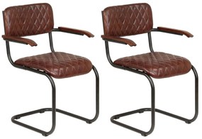 vidaXL Cadeiras jantar c/ apoios braços 2 pcs couro genuíno castanho
