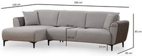 Sofá-Cama de Canto Aren – Cinzento – 150 x 260 cm