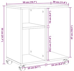 Mesa de apoio c/ rodas 50x30x55 cm derivados de madeira branco