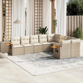 vidaXL 9 pcs conjunto de sofás p/ jardim com almofadões vime PE bege