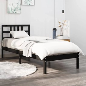 vidaXL Estrutura de cama 90x200 cm madeira maciça preto