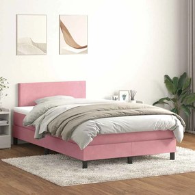 vidaXL Cama box spring c/ colchão e LED 120x210 cm veludo Rosa