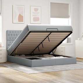 Estrutura cama otomana colchão 160x200 cm tecido cinzento claro