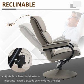 HOMCOM Poltrona Relax com Banco para Apoiar os Pés Poltrona Relax Giratória Reclinável em até 135° Estofada em PU 75x84x100cm Cinza