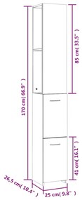 Armário WC 25x26,5x170 cm derivados de madeira carvalho fumado