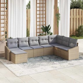 vidaXL Conjunto de Jantar de 8 Peças com Almofadas Bege Polyrattan
