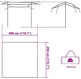 Lona de campismo 300x294 cm impermeável cinzento e laranja