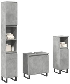 vidaXL 3 pcs conj. móveis casa banho derivados madeira cinza cimento