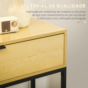 Mesa Consola com Gaveta Consola Moderna Mesa de Entrada com Pés de Aço 80x30x76 cm Madeira e Preto