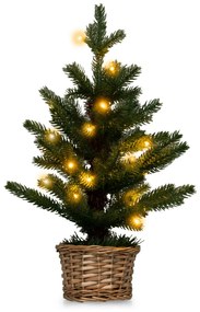 Árvore de Natal em vaso de madeira de 53 cm com 96 ramos, 20 luzes LED brancas quentes e temporizador verde